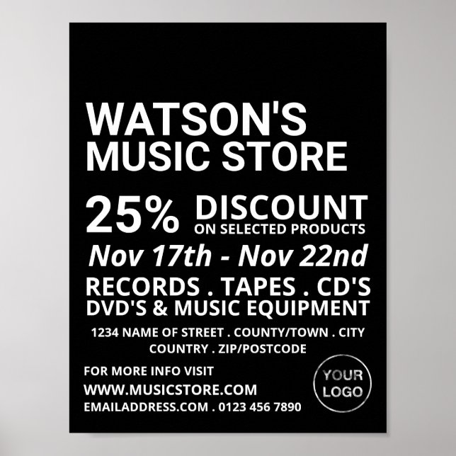 Poster Logo en option, Boutique de musique publicité (Devant)