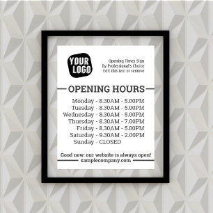 Poster Logo Et Texte Personnalisables Heures D'Ouverture 