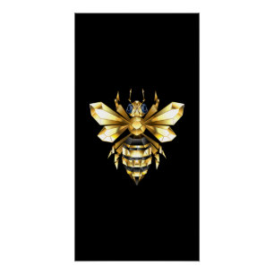 Poster Logo Faux Gold Foil Bee Polygonal sur Noir