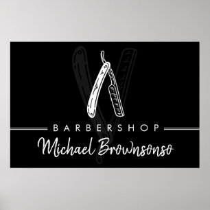 Poster Logo minimal noir et blanc pour le rasoir de barbi