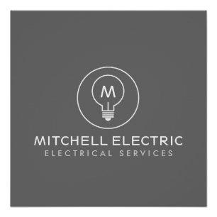 Poster LOGO MONOGRAMME AMPoule SUR GRIS pour ÉLECTRICIENS