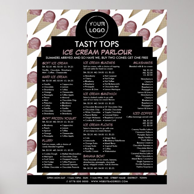 Poster Logo personnalisé, Menu de salon de glace (Devant)