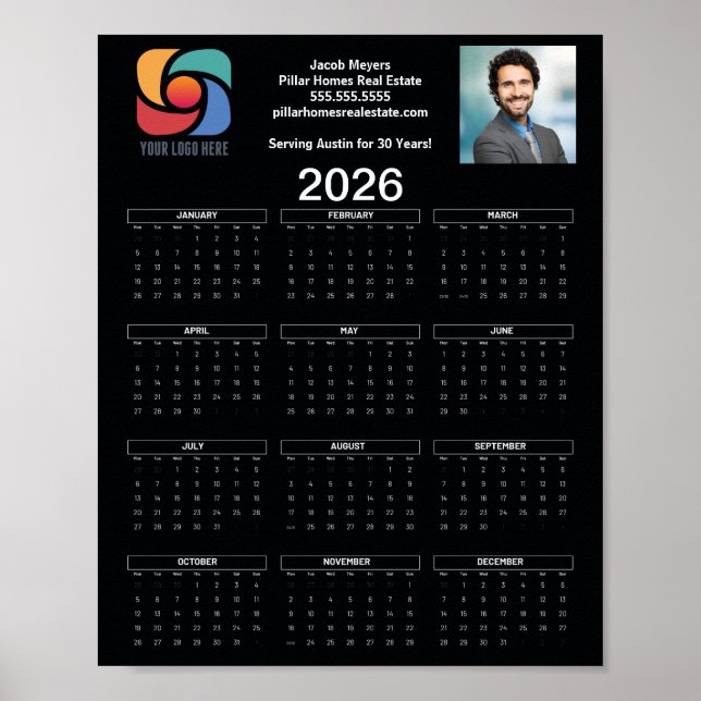 Poster Logo professionnel personnalisé Black 2026 Calendr (Devant)