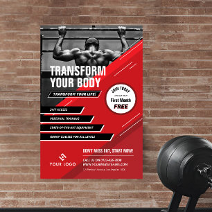Poster Logo Rouge & Noir Moderne Sports Photo Gym Marketi