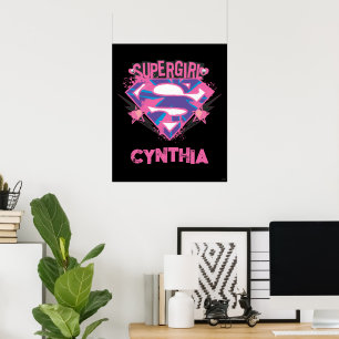 Poster Logo Supergirl grunge rose et violet