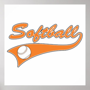 Poster logo texte du script softball orange