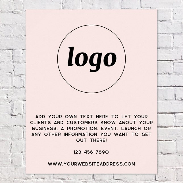 Poster Logo Texte promotionnel Business Blush Pink (Logo with custom text business promotional branding poster)