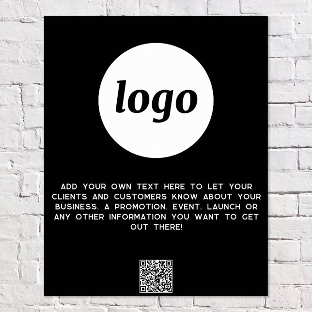 Poster Logo Texte QR Code promotionnel Entreprise Noir (Logo with custom text and QR code business promotional poster)