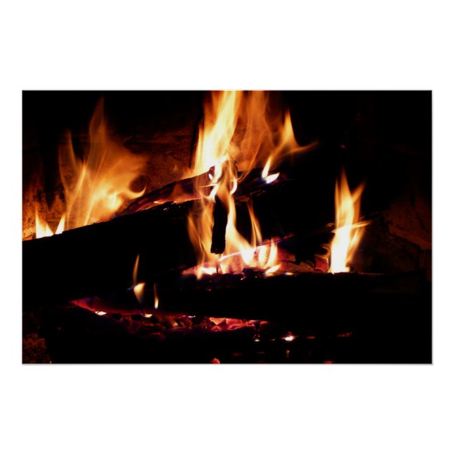 Poster Logs dans la cheminée Photographie de feu chaud (Devant)