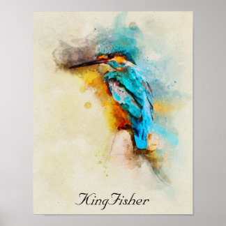 Poster L'oiseau martin pêcheur dans une belle aquarelle