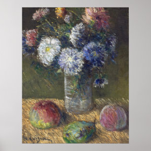 Poster Loiseau - Nature morte, Bouquet de fleurs et fruit