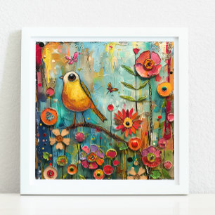 POSTER L'OISEAU QUIRKY DANS LE JARDIN