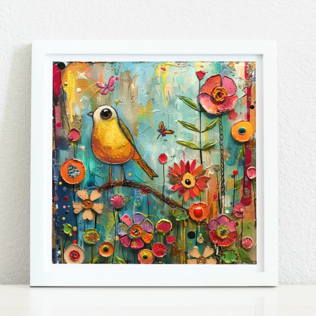 POSTER L'OISEAU QUIRKY DANS LE JARDIN (QUIRKY BIRD IN GARDEN POSTER)
