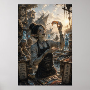 Poster Loisirs / Chef Sushi / Marché aux poissons du Japo