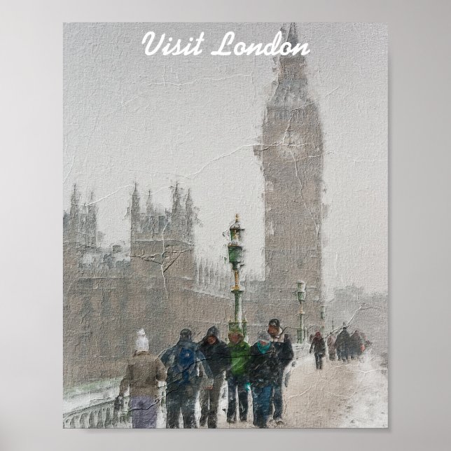 Poster London big ben et peinture à l'huile de neige (Devant)