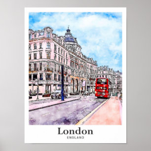 Poster London England Art Travel Aquarelle main tirée