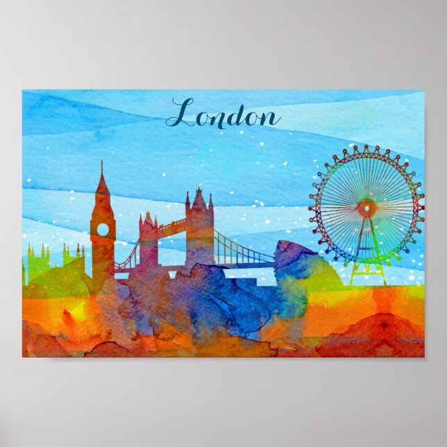 Poster London England City Skyline Watercolor (Devant)