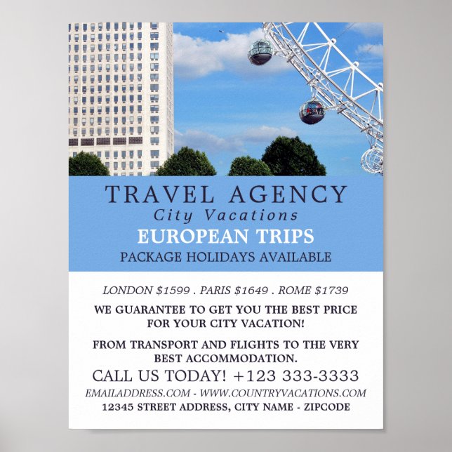 Poster London Eye, London City, Agence de Voyage Advert (Devant)
