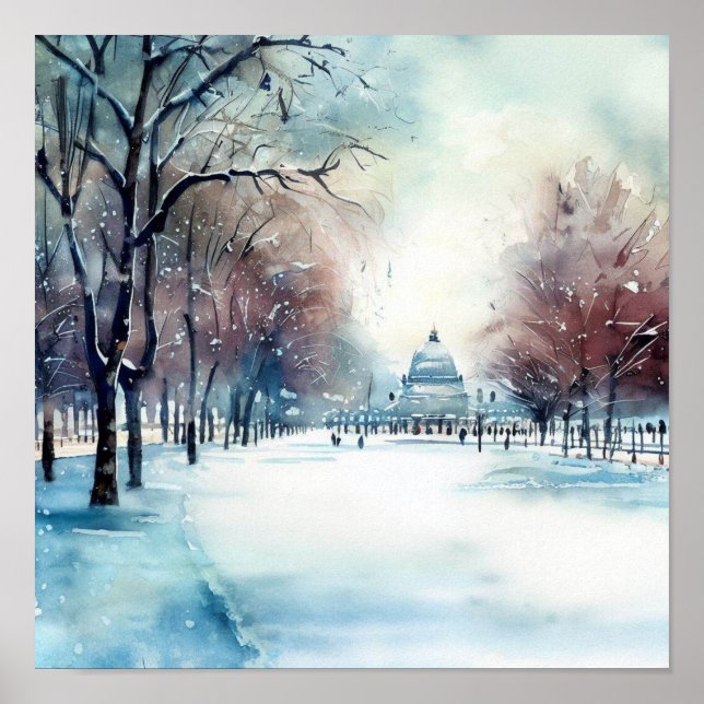 Poster London-Hyde Park en hiver (C), aquarelle (Devant)