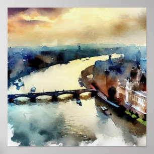Poster London-River Thames (A), Aquarelle