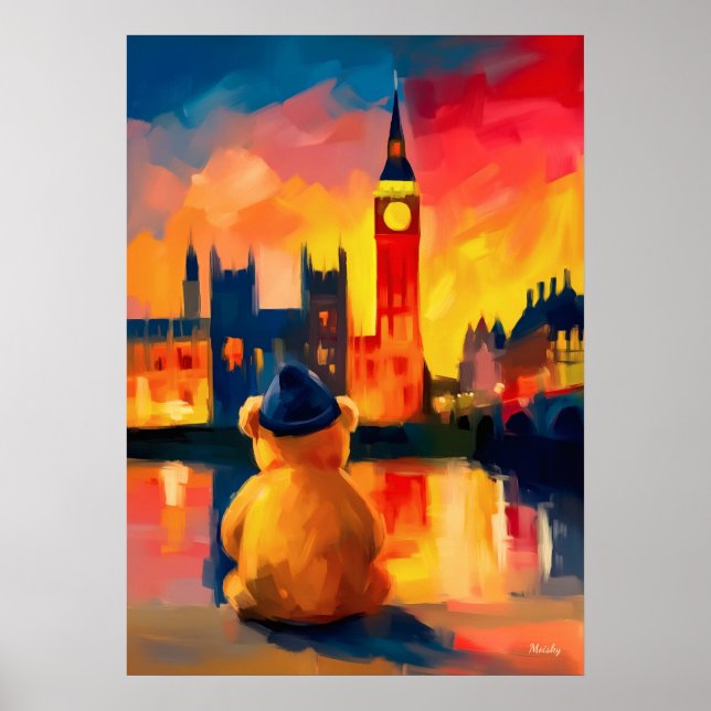 Poster London Teddy Beanie Sunset Thames Reflection (Devant)