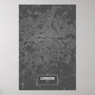 Poster Londres, Angleterre (blanc sur noir)