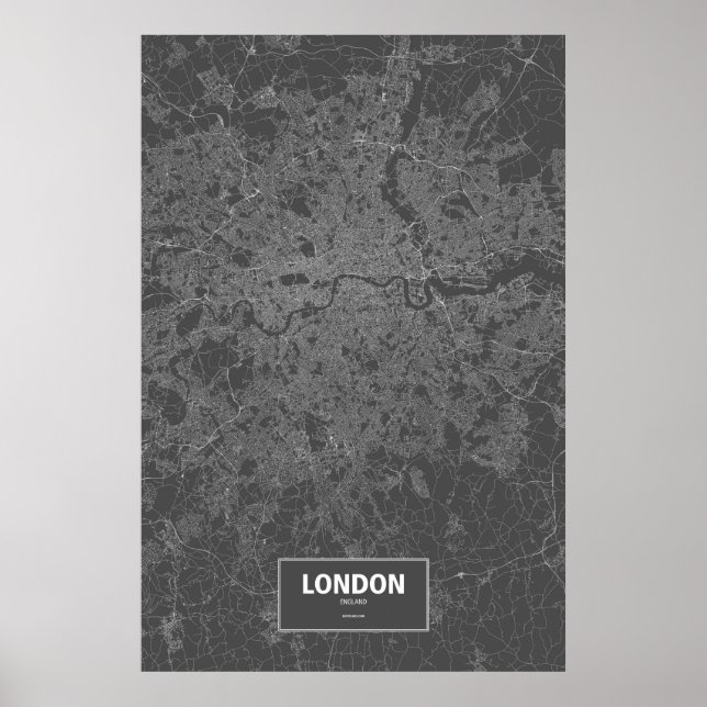Poster Londres, Angleterre (blanc sur noir) (Devant)