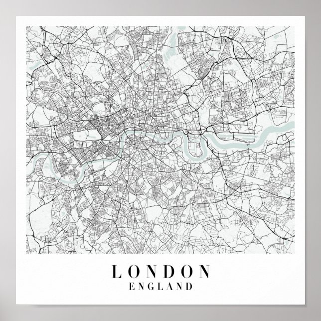 Poster Londres Angleterre Blue Water Street Carte (Devant)
