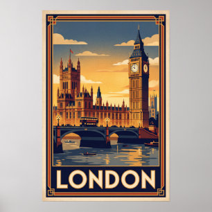 Poster Londres Angleterre Illustration de Voyage Vintage