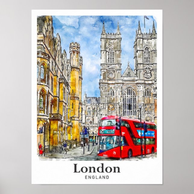 Poster Londres Angleterre Royaume-Uni Voyage Aquarelle ma (Devant)