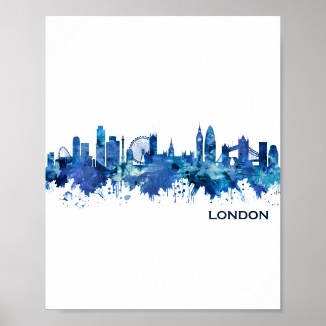 Poster Londres Angleterre Skyline Blue (Devant)