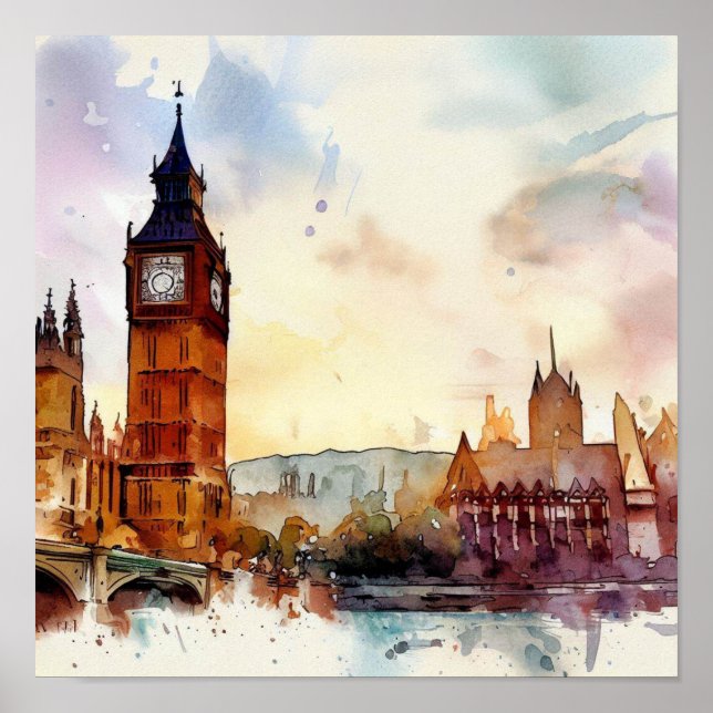 Poster Londres-Big Ben-(C), Aquarelle (Devant)