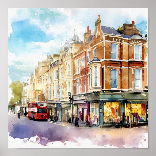 Poster Londres - Notting Hill (B), Aquarelle (Devant)