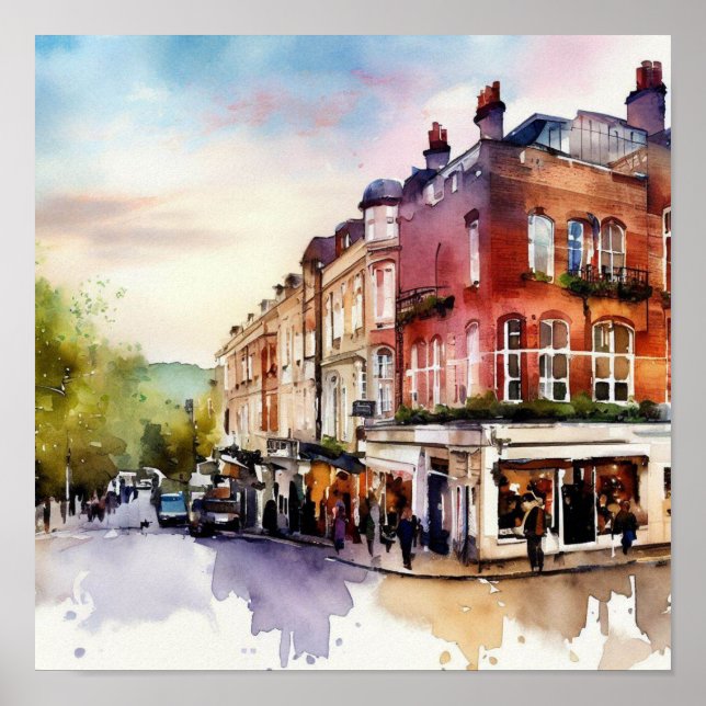 Poster Londres - Notting Hill (C), Aquarelle (Devant)