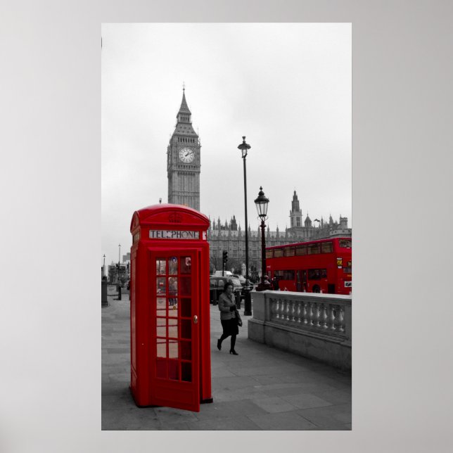 Poster Londres Red bus Big Ben Boîte de téléphone (Devant)