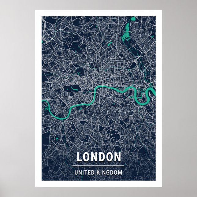 Poster Londres - Royaume-Uni Blue Dark City Carte (Devant)