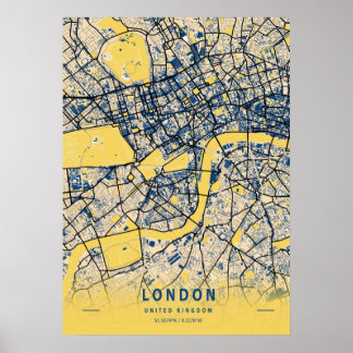 Poster Londres - Royaume-Uni Carte de la ville jaune