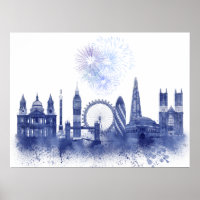 Londres Skyline - Aquarelle bleue