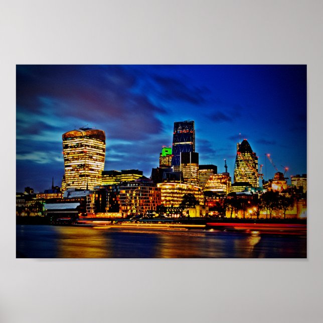 Poster Londres Skyline Cityscape La Nuit (Devant)