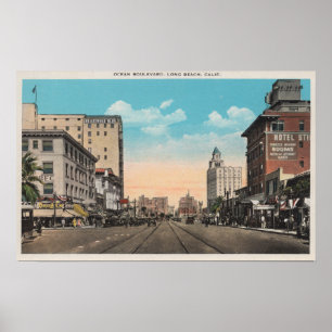Poster Long Beach, CA - Ocean Boulevard View