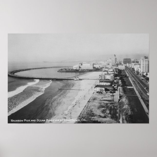Poster Long Beach, California Rainbow Pier et Ocean (Devant)