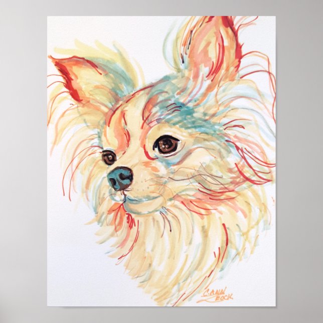 Poster Long Haired Chihuahua Pop Art (Devant)
