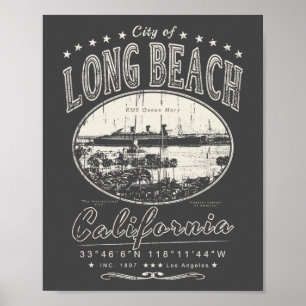 POSTER LONG PLAGE LOS ANGELES CALIFORNIA - RMS QUEEN MARY