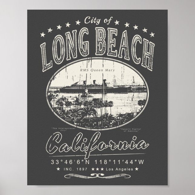 POSTER LONG PLAGE LOS ANGELES CALIFORNIA - RMS QUEEN MARY (Devant)