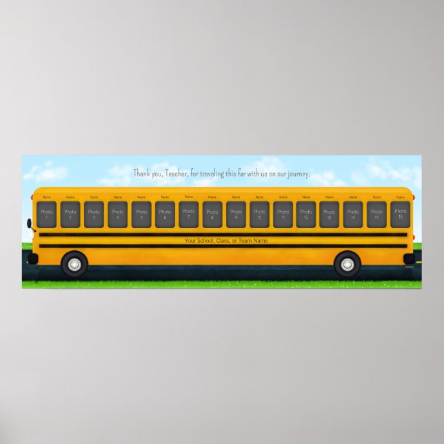 Poster Long Yellow School Bus 16 Photo Custom Keepsaké (Devant)