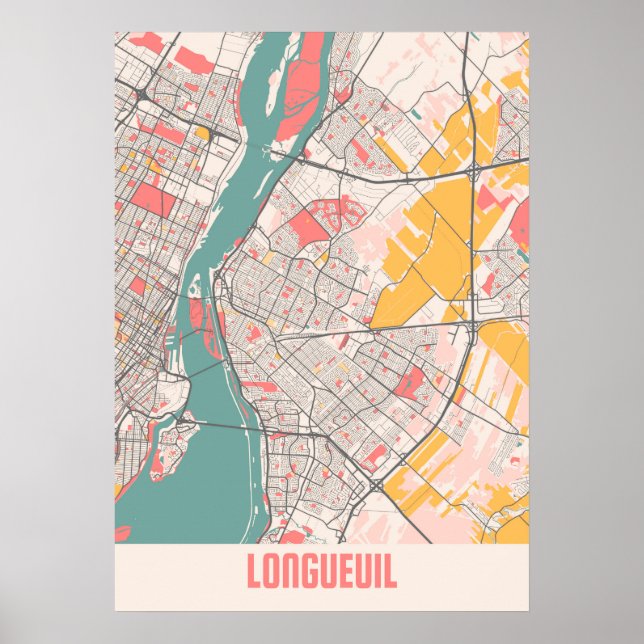 Poster Longueuil - Carte de la ville de Chalk Canada (Devant)