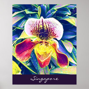 Poster L'orchidée de Singapour voyage en Asie du Sud-Est