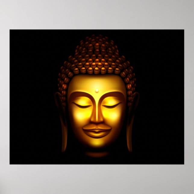 Poster Lord Bouddha souriant or et noir (Devant)