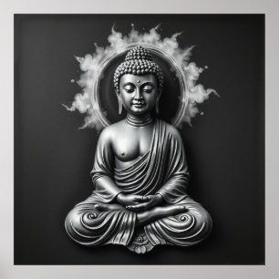 Poster Lord Buddha - Serene Charcoal Art Portrait