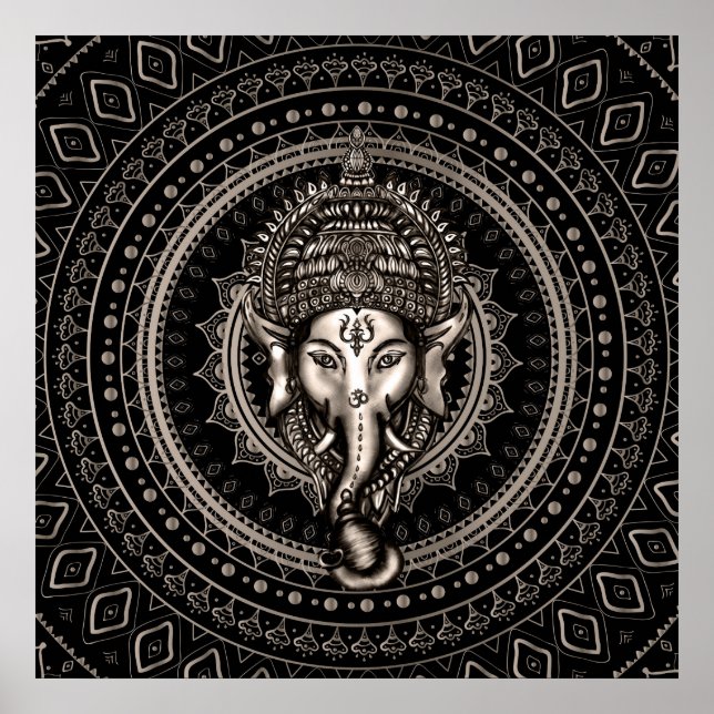 Poster Lord Ganesha - Sepia Black (Devant)